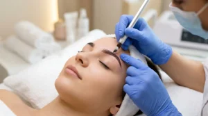 Grua duke marrë microblading në Tiranë